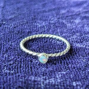 925 Sterling Silver Minimalist Stacking Ring With Australian Black Fire Opal